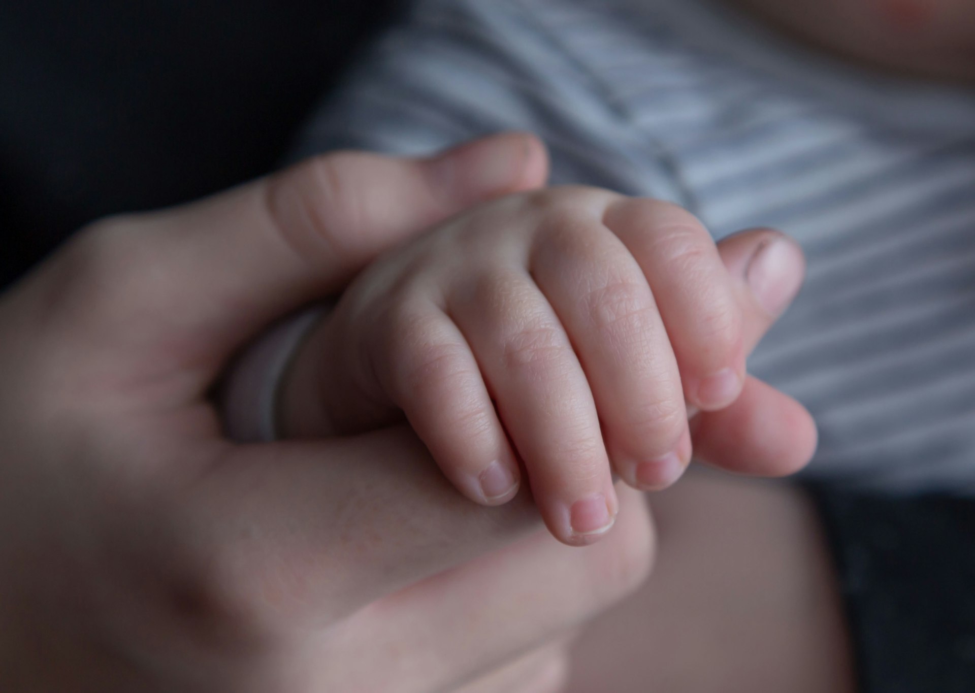 Mano de un bebé sujetando la mano de una persona adulta