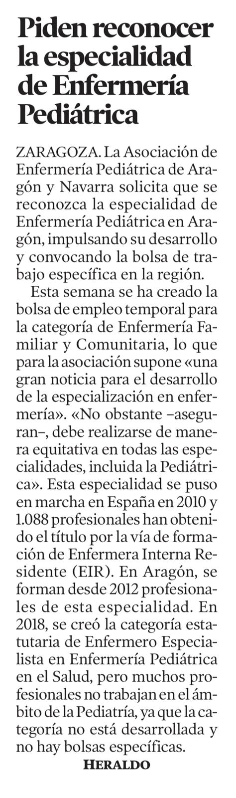 AEPAN reivindica el desarrollo de la enfermería pediátrica en Aragón
