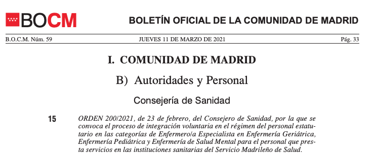 Madrid convoca el proceso de integración voluntaria para la enfermería pediátrica