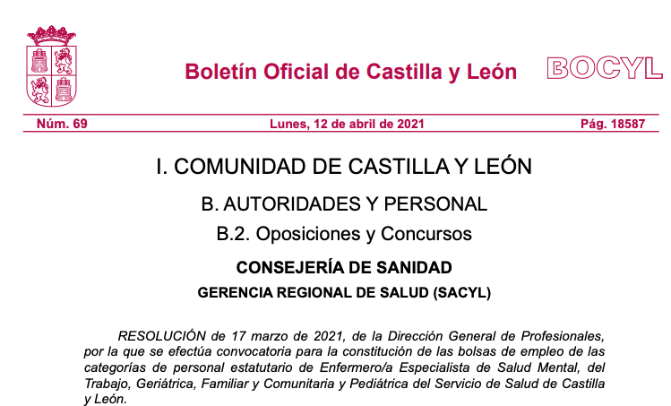 Castilla y León convoca la bolsa de empleo de Enfermería Pediátrica